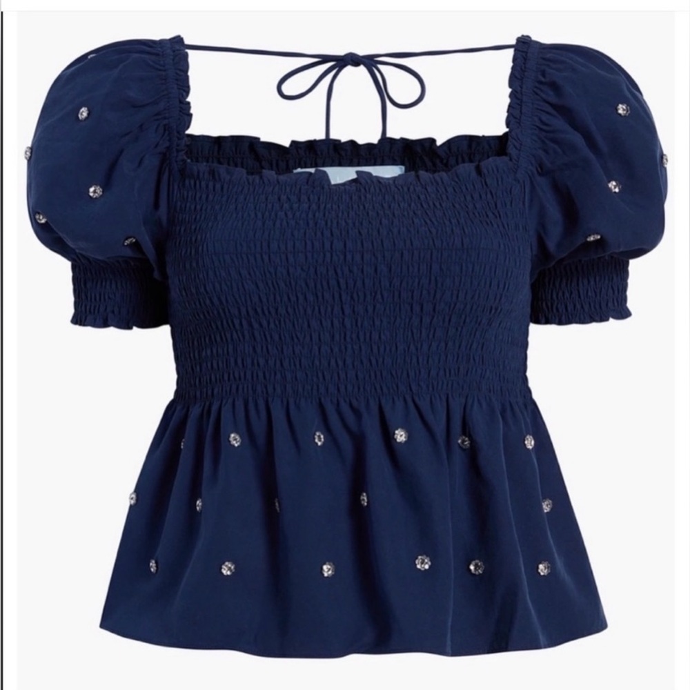 Tuckernuck Hill House Jeweled Smocked Top Navy S